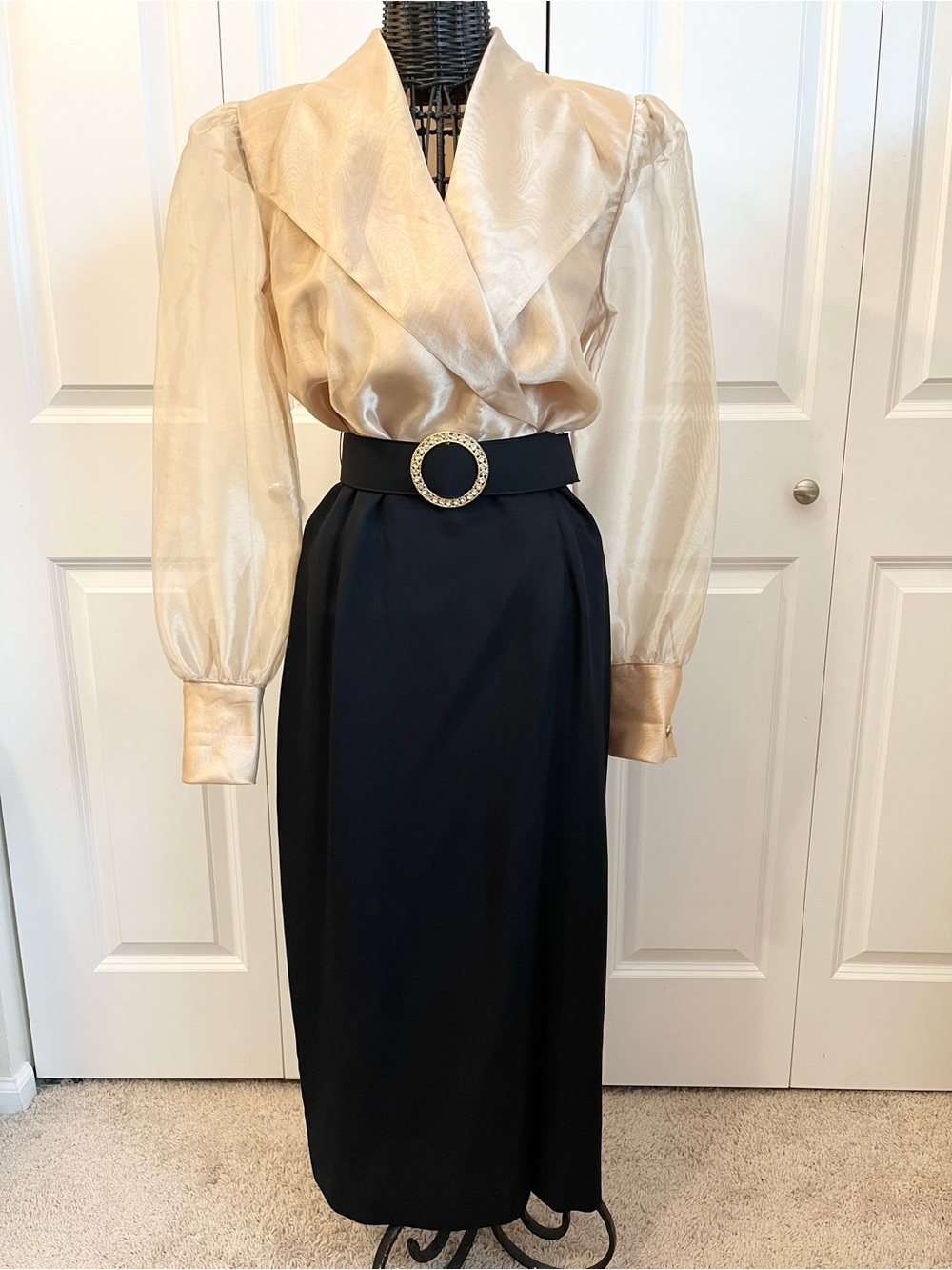 Vintage Two-Tone Gold and Black Midi Dress